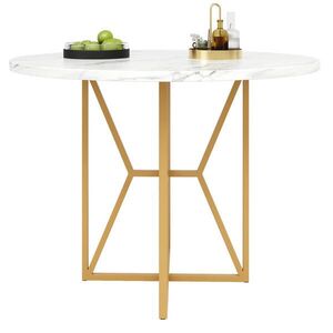 OKWISH JÍDELNÍ stůl 80/80/76 cm zlatá z MDF a kovu s mramorovým dekorem a nastavitelnými nohami obraz