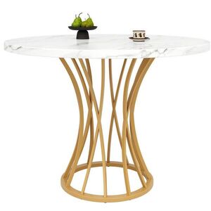 OKWISH JÍDELNÍ stůl 80/80/76 cm zlatý z MDF a kovu s mramorovým dekorem a nastavitelnými nožkami obraz