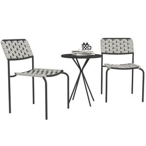 Modfu BISTRO set z oceli a ratanového provazu 46x60x80 cm šedé se stohovatelnými židlemi a kulatým stolem obraz