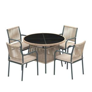 Modfu ZAHRADNÍ jídelní set z železa, polyesteru a tvrzeného skla 110x110x74 cm šedý s křesly obraz