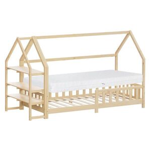 ML-DESIGN DĚTSKÁ POSTEL 90x200 cm s matrací a policí z přírodního borového dřeva obraz