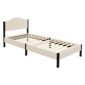 ML-DESIGN ČALOUNĚNÁ postel 90x200 cm, béžová, s roštem a lněným potahem obraz