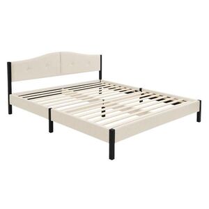 ML-DESIGN ČALOUNĚNÁ POSTEL 160x200 cm béžová s roštem a lněnou látkou obraz