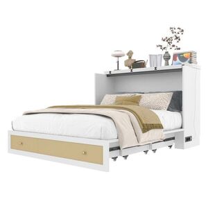 Modfu SKŘÍŇOVÁ postel z MDF a borovice 140x200 cm bílá s USB, zásuvkou, úložnou zásuvkou a policí obraz