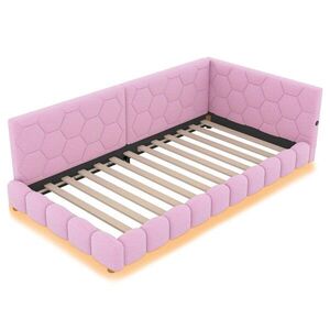 Modfu DENNÍ postel z velvetu a MDF 90x200 cm růžová s LED osvětlením, USB a USB-C portem obraz