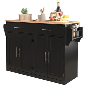 Redom KUCHYŇSKÝ ostrůvek 120/46(70)/91, 5 cm s klopnou deskou, kolečky, zásuvkami a úložným prostorem, Černá/přírodní obraz