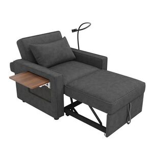 Redom ROZKLÁDACÍ pohovka 93/150/85 cm s USB a Type-C portem, 3polohovým opěradlem a držákem na telefon, Šedá obraz
