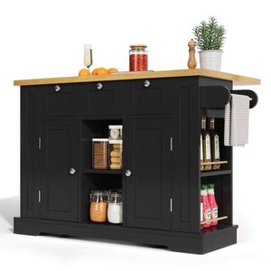 Redom KUCHYŇSKÝ ostrůvek 132/40(70)/87 cm s výsuvnou pracovní deskou, zásuvkou a kolečky, Přírodní černá obraz