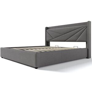 Modfu ČALOUNĚNÁ postel z bavlněného lněného materiálu 160x200 cm šedá s USB, USB-C a úložným prostorem obraz