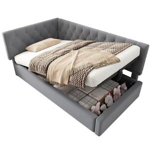 Modfu ČALOUNĚNÁ postel z sametu 90x200 cm šedá s hydraulickým úložným prostorem a variabilním čelem obraz
