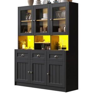 Redom BUFFET 140/40/175 cm s LED osvětlením, nastavitelnými policemi a retro designem, Černá obraz
