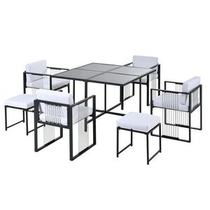 Redom ZAHRADNÍ sada 117/117 cm pro 6 osob s deskou z tvrzeného skla a odolným železným rámem, Černá/Bílá obraz