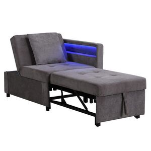 Redom ROZKLÁDACÍ pohovka 177/68/65 cm s 5polohovým nastavením zádové opěrky, LED osvětlením a USB/Typ-C porty, Tmavě šedá obraz