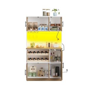 Redom KUCHYŇSKÝ bufet 100/40/180 cm s RGB LED osvětlením, zásuvkovou lištou a úložným prostorem, Bílá / přírodní obraz