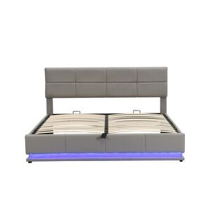 Modfu ČALOUNĚNÁ postel z PU kůže 180x200 cm cementově šedá s LED osvětlením, úložným prostorem a nastavitelným čelem obraz