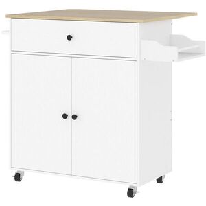 Redom KUCHYŇSKÝ ostrůvek 106/42/87 cm s výklopnou pracovní deskou, zásuvkou, skříňkou a kolečky, Bílá obraz