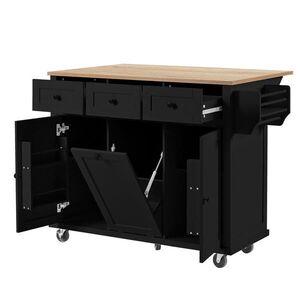 Redom KUCHYŇSKÝ ostrůvek 112/46, 2-76, 2/92, 7 cm s výsuvnou pracovní deskou, úložným prostorem na odpad a kolečky, Černá/Přírodní obraz