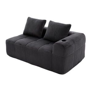 Redom DVOUMÍSTNÁ pohovka 158/93/61 cm s bočními kapsami a držáky nápojů, manšestr, Tmavě šedá obraz