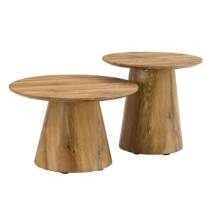 Redom SADA konferenčních stolků 50/50/48 cm a 60/60/35 cm, 2 kulaté stolky s pevnou MDF deskou, dekor dřeva obraz