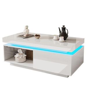 Modfu KONFERENČNÍ stolek z dřevotřísky 100x50x40, 3 cm bílý s LED osvětlením, zásuvkou a vysokým leskem obraz