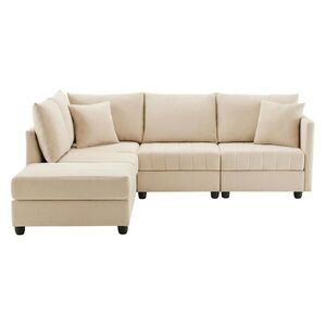 OKWISH ROHOVÁ sedací souprava 220/194/85 cm béžová z bavlny a lnu s modulárním taburetem obraz