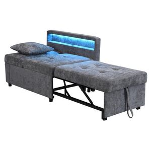 OKWISH ROZKLÁDACÍ pohovka 177/68/65 cm světle šedá z lnu a kovu s LED, USB a USB-C obraz