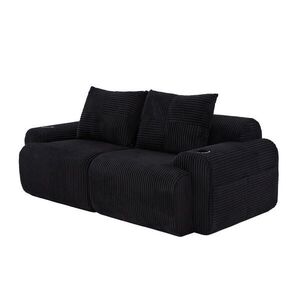 OKWISH MODULÁRNÍ sofa 200/99/80 cm černá z manšestru s držákem nápojů a boční kapsou obraz