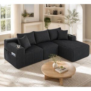OKWISH MODULÁRNÍ pohovka 257/90-160/62 cm šedá z manšestru s polštáři, kapsami a držáky na nápoje obraz