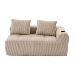 OKWISH DVOUMÍSTNÁ pohovka 158/93/61 cm khaki z kordurové látky s bočními kapsami a držáky nápojů obraz