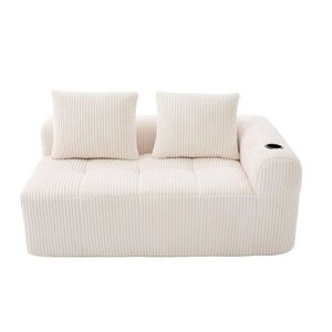 OKWISH POHOVKA 158/93/61 cm béžová z manšestru s bočními kapsami a držáky nápojů obraz