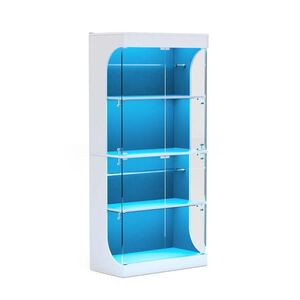 Modfu VITRÍNA ze skla a dřevotřísky 80x35x165 cm bílá s LED osvětlením, USB/USB-C nabíjením a senzorem pohybu obraz