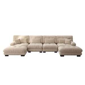 Modfu MODULÁRNÍ rohová pohovka z chenille světle 406x145x81 cm kávová s pohyblivým otomane obraz