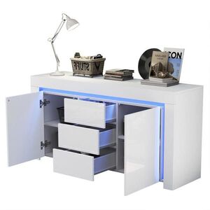 Modfu KOMODA z MDF 140x40x65 cm bílá s LED osvětlením, 3 zásuvkami, 2 dvířky a vysoce lesklým čelem obraz