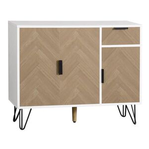Modfu KOMODA z MDF a dřevotřísky 90x30x71, 5 cm bílá/dekor dřeva se zásuvkou, 3 dvířky a nastavitelnými policemi obraz