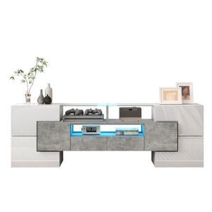 Modfu TV stolek z MDF 145x30x51 cm bílý a betonový s vícebarevným LED osvětlením a velkým úložným prostorem obraz