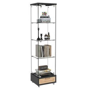 Modfu VITRÍNA z MDF a tvrzeného skla 42, 5x167x36, 5 cm černá s LED osvětlením, zásuvkou obraz