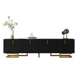 Modfu TV skříňka z dřevotřísky 160x38x44, 5 cm černá se 4 dvířky, nastavitelnými nohami a tlumeným zavíráním obraz