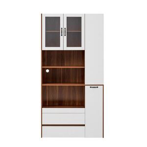 Modfu VYSOKÁ komoda z MDF 100x40x200 cm bílá/ořechová s rýhovaným sklem, zásuvkami a výsuvnou policí obraz