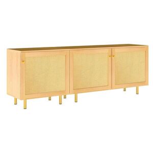 Modfu KOMODA z MDF 180x63x40 cm v přírodní barvě, modulární se 3 dvířky, zlatými úchytkami a praktickým úložným prostorem obraz