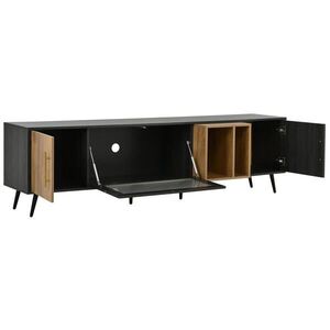 Modfu TV stolek z MDF 200x40x55, 5 cm šedá a hnědá se 3 dvířky, otevřenou přihrádkou a vedením kabelů obraz