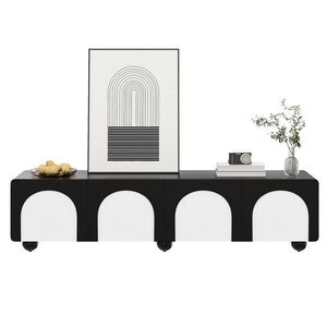 Modfu TV stolek z MDF a PB 180x38x45 cm černá/bílá se 2 zásuvkami, 2 dvířky a průchodkami na kabely obraz