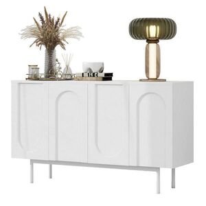 Modfu KOMODA z MDF a dřevotřísky 140x42x80 cm bílá se 4 dvířky, 2 nastavitelnými policemi a obloukovým vzorem obraz