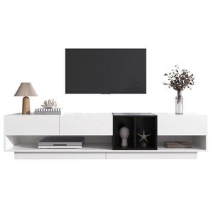 Modfu TV stolek z dřevotřísky 190x40x42 cm bílá/černá se 3 zásuvkami a 2 otevřenými přihrádkami, vysoký lesk obraz