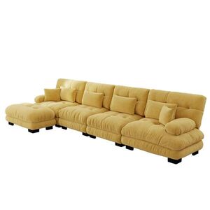 Modfu MODULÁRNÍ rohová pohovka z chenilu 406x145x81 cm žlutá s pohyblivým taburetem a variabilním uspořádáním obraz
