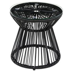Redom ZAHRADNÍ odkládací stolek 40/40/42 cm s deskou z tvrzeného skla v boho stylu, Černá obraz