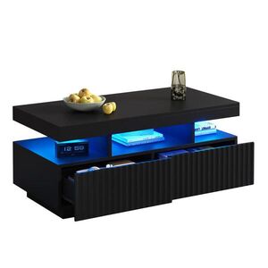 OKWISH KONFERENČNÍ stolek 100/50/45 cm černý z dřevotřísky s LED osvětlením a 2 zásuvkami obraz