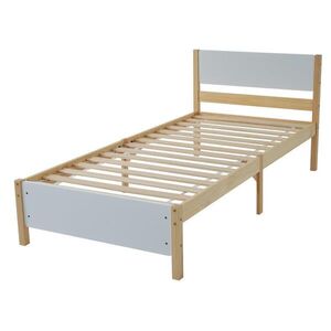 OKWISH JEDNOLŮŽKOVÁ postel 90/200 cm bílá + přírodní z masivního dřeva a MDF s roštem obraz