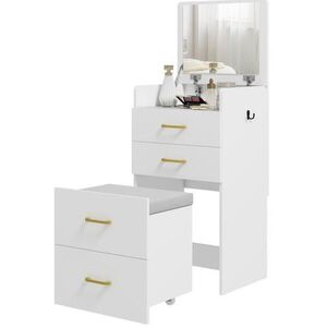 OKWISH TOALETNÍ stolek 48/40/90 cm bílý z dřeva s otočným zrcadlem a úložným prostorem 3 v 1 obraz