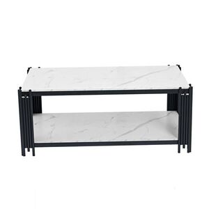 OKWISH KONFERENČNÍ stolek 114/64/46 cm bílá a černá z MDF a kovu se 2 policemi obraz