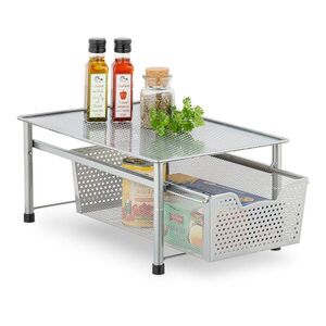 Relaxdays REGÁL Stříbrný ocel s výsuvným košem 42, 5 cm obraz